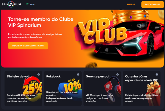 Página do Spinarium Casino com oferta de cashback